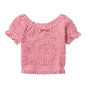 Janie and Jack Pointelle Sweater Top 6-12 Months Pink Short Sleeve Girl